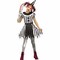 Girls Karnevil Kut-Up Clown Costume, Red Black White Blood-Splattered Halloween Dress with Collar and Hat